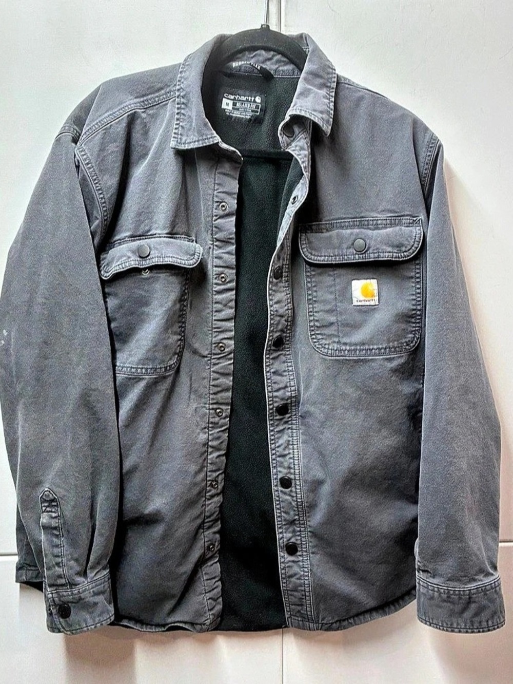 Carhartt Rugged Flex Relaxed Fit Canvas Fleece-Lined Shirt Jacket Gray & Black